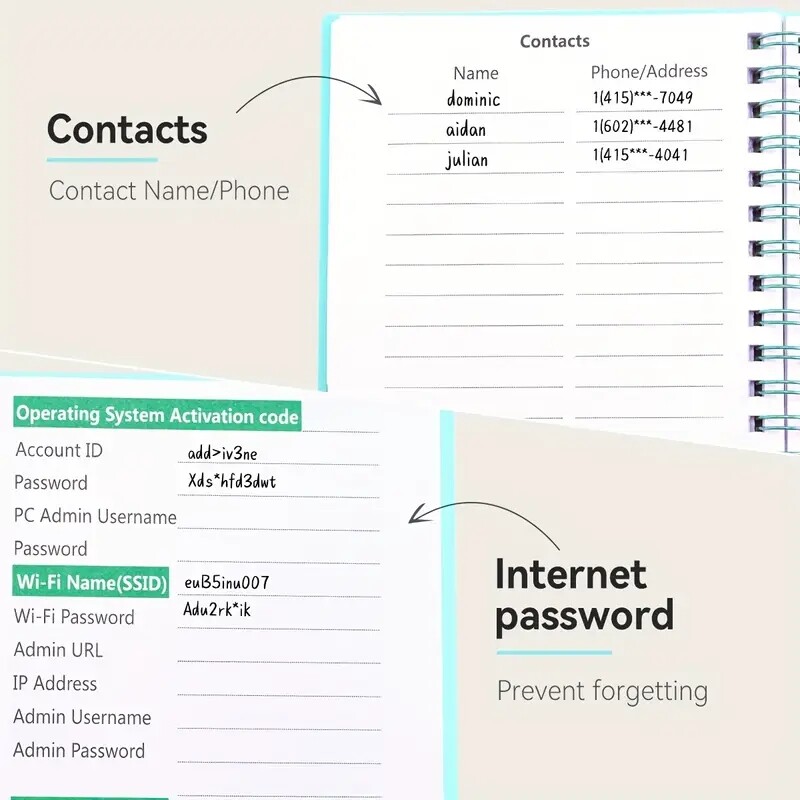 Spiralinė slaptažodžių knygelė su abėcėliniais skirtukais Sąsiuviniai Maži bloknotai Kietu viršeliu Užrašų knygelės dienoraštis Rašymo bloknotai Biuro reikmenys