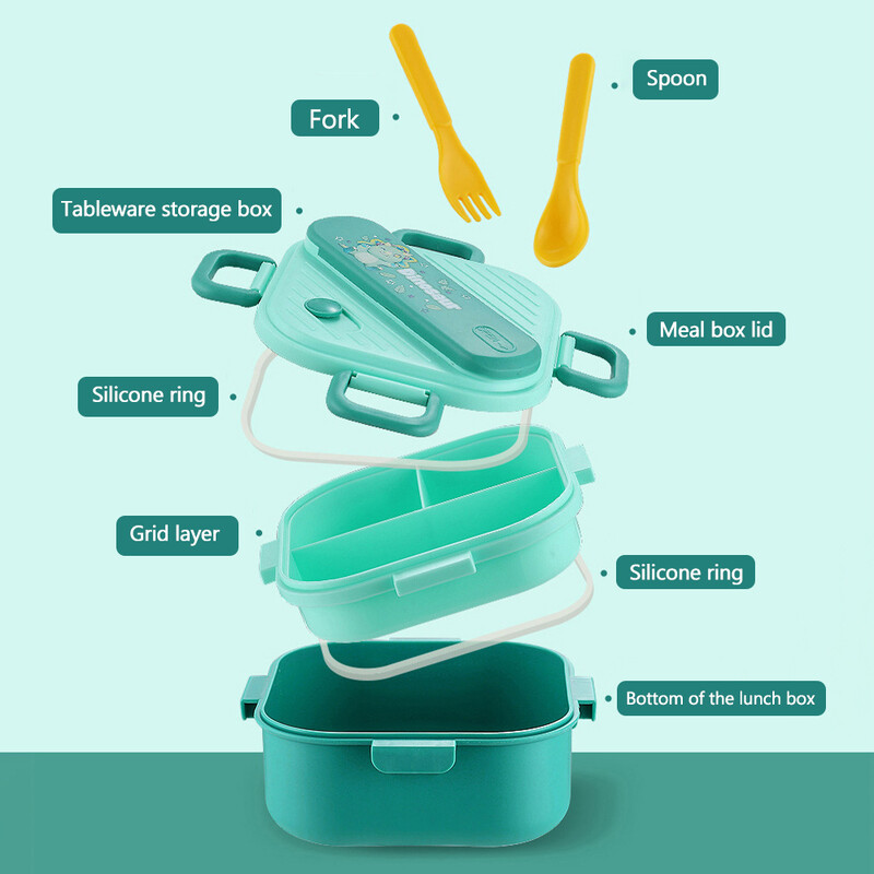 Cutie de prânz unicorn cu 3 grile pentru copii, studenți, sandviș, fructe, recipient pentru depozitarea alimentelor, cutie Bento pentru copii din desene animate, pentru camping școlar