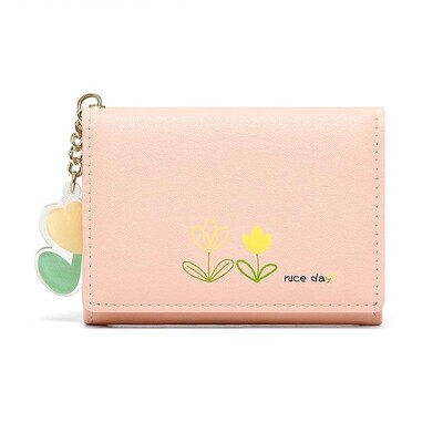 BOMO Portofele drăguțe pentru femei Poșeta cu monede cu imprimeu floral, de designer de modă, din piele PU, portofele drăguțe, portofel scurt pentru carduri