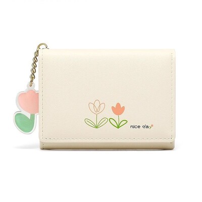 BOMO Portofele drăguțe pentru femei Poșeta cu monede cu imprimeu floral, de designer de modă, din piele PU, portofele drăguțe, portofel scurt pentru carduri