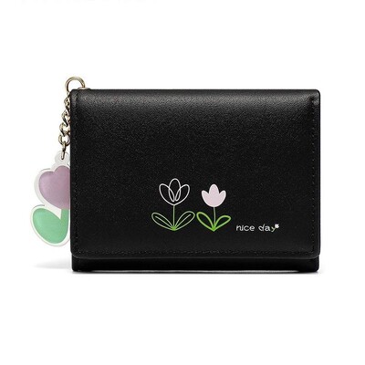 BOMO Portofele drăguțe pentru femei Poșeta cu monede cu imprimeu floral, de designer de modă, din piele PU, portofele drăguțe, portofel scurt pentru carduri