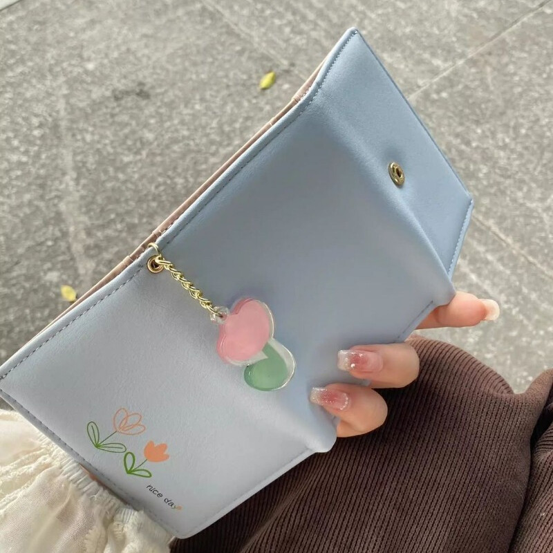 BOMO Portofele drăguțe pentru femei Poșeta cu monede cu imprimeu floral, de designer de modă, din piele PU, portofele drăguțe, portofel scurt pentru carduri