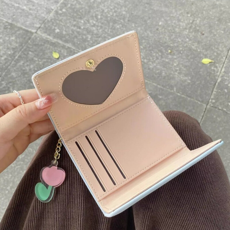 BOMO Portofele drăguțe pentru femei Poșeta cu monede cu imprimeu floral, de designer de modă, din piele PU, portofele drăguțe, portofel scurt pentru carduri