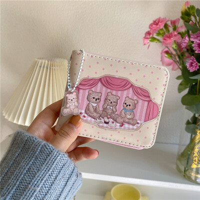 Naiste rahakott Lühikesed PU rahakotid Lihtne Bifold Vintage Clutch õhukesed naiste väikesed rahakotid Teismelised Tüdrukud Armsad Karu Rahakott Valge/roosa