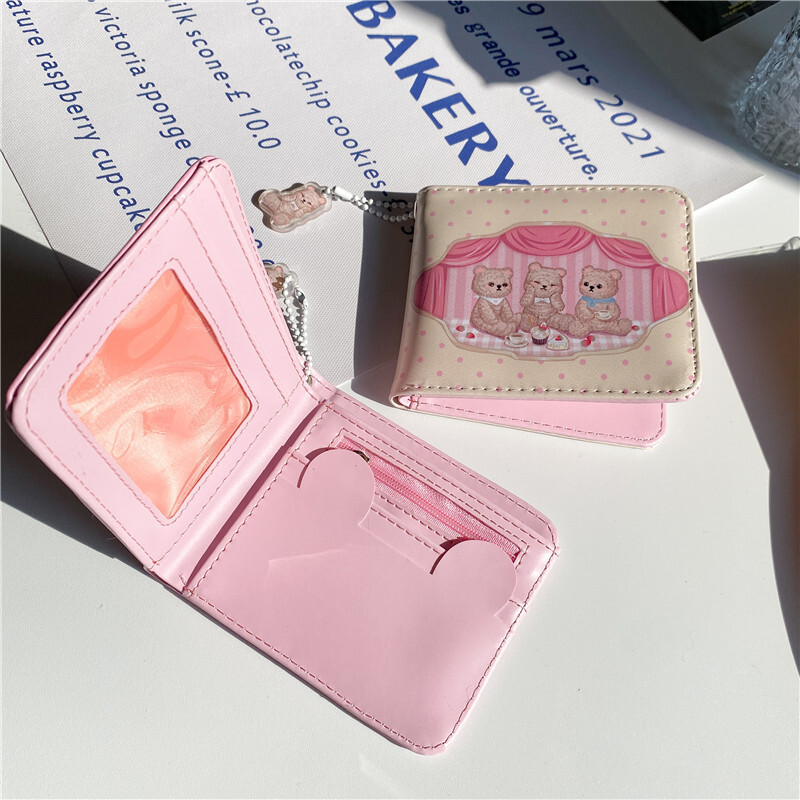 Naiste rahakott Lühikesed PU rahakotid Lihtne Bifold Vintage Clutch õhukesed naiste väikesed rahakotid Teismelised Tüdrukud Armsad Karu Rahakott Valge/roosa