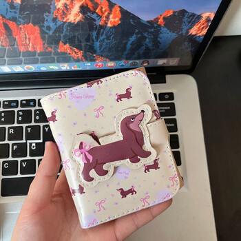 BOMO Сладки портфейли за жени Kawaii Dog Print Портмоне за монети Модни вложки от изкуствена кожа Красиви портмонета Къс портфейл за карти в корейски стил