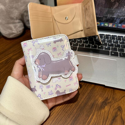 BOMO Χαριτωμένα πορτοφόλια για γυναίκες Kawaii Dog print Πορτοφόλι νομισμάτων Μόδα Pu Leather Ins Pretty Purses Κορεατικό στυλ Κοντό πορτοφόλι με κάρτες