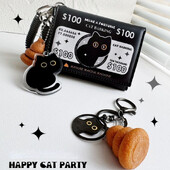 Portofel pliabil BOMO pentru femei, cu desene animate, poșetă scurtă cu pisică neagră, la modă, geantă pătrată cu fermoar Pu, portofel estetic original pentru tineret