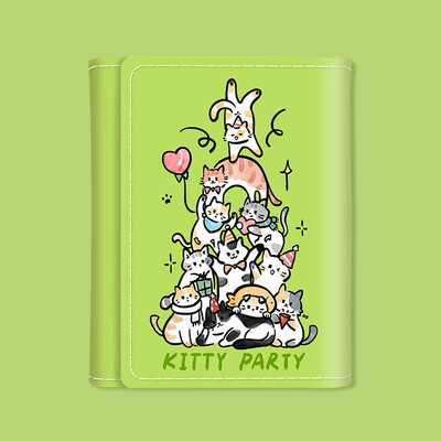 BOMO armsad naiste rahakotid Cartoon Cat Print Ilusad rahakotid Disainer mood Pu-nahast lühike mündikott Kawaii kaardirahakott