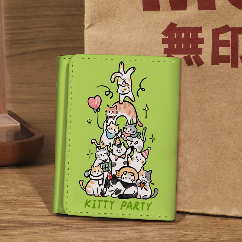 BOMO armsad naiste rahakotid Cartoon Cat Print Ilusad rahakotid Disainer mood Pu-nahast lühike mündikott Kawaii kaardirahakott