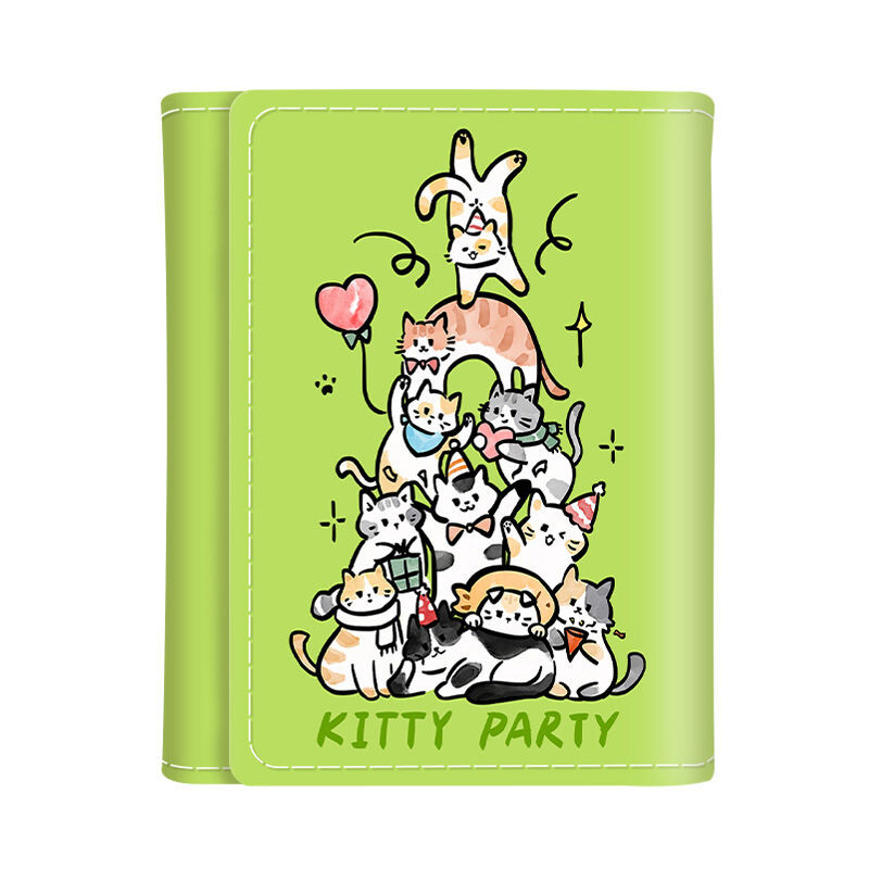 BOMO armsad naiste rahakotid Cartoon Cat Print Ilusad rahakotid Disainer mood Pu-nahast lühike mündikott Kawaii kaardirahakott