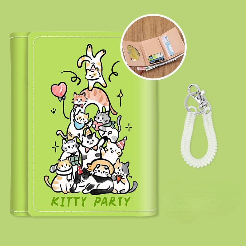 BOMO armsad naiste rahakotid Cartoon Cat Print Ilusad rahakotid Disainer mood Pu-nahast lühike mündikott Kawaii kaardirahakott