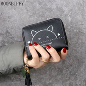 Naiste lühike rahakott Armas kass Kolmekordne käsitsi valmistatud rahakott Tutid Mitme kaardiga kaardihoidja Mini mündikott Lihtne õpilase rahakott