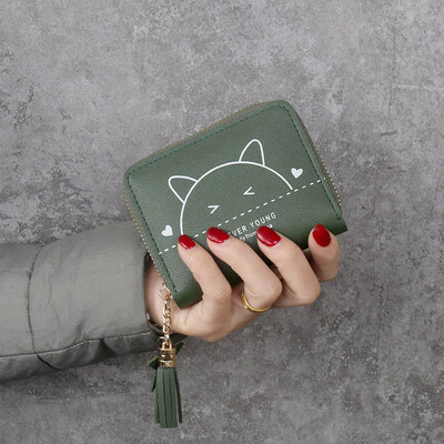 Naiste lühike rahakott Armas kass Kolmekordne käsitsi valmistatud rahakott Tutid Mitme kaardiga kaardihoidja Mini mündikott Lihtne õpilase rahakott