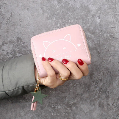 Naiste lühike rahakott Armas kass Kolmekordne käsitsi valmistatud rahakott Tutid Mitme kaardiga kaardihoidja Mini mündikott Lihtne õpilase rahakott