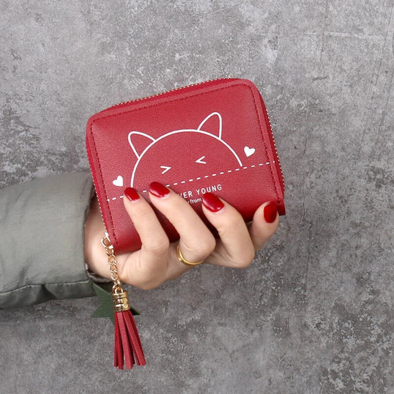 Naiste lühike rahakott Armas kass Kolmekordne käsitsi valmistatud rahakott Tutid Mitme kaardiga kaardihoidja Mini mündikott Lihtne õpilase rahakott