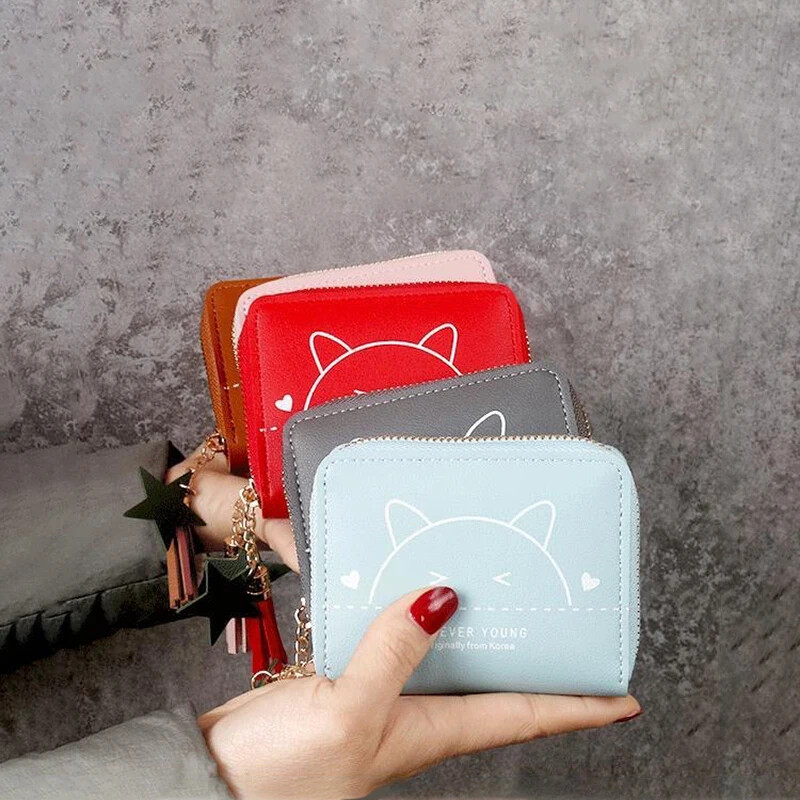 Naiste lühike rahakott Armas kass Kolmekordne käsitsi valmistatud rahakott Tutid Mitme kaardiga kaardihoidja Mini mündikott Lihtne õpilase rahakott