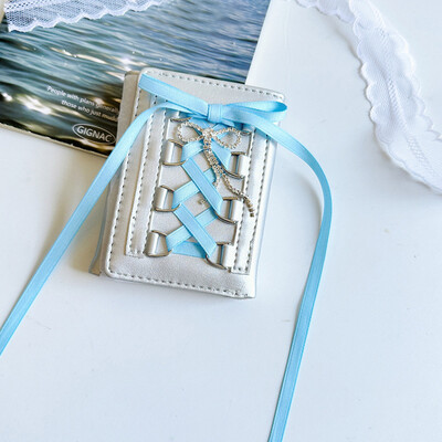 Portofel Y2k în stil coreean pentru femei, fete, curea din PU, cu fixare în trei ori, poșetă cu monede, dulce, multifuncțional, scurtă, cu suport pentru carduri.