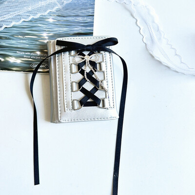 Portofel Y2k în stil coreean pentru femei, fete, curea din PU, cu fixare în trei ori, poșetă cu monede, dulce, multifuncțional, scurtă, cu suport pentru carduri.