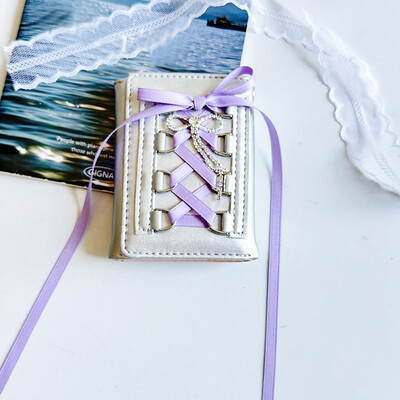 Portofel Y2k în stil coreean pentru femei, fete, curea din PU, cu fixare în trei ori, poșetă cu monede, dulce, multifuncțional, scurtă, cu suport pentru carduri.