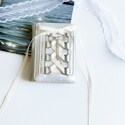 Portofel Y2k în stil coreean pentru femei, fete, curea din PU, cu fixare în trei ori, poșetă cu monede, dulce, multifuncțional, scurtă, cu suport pentru carduri.