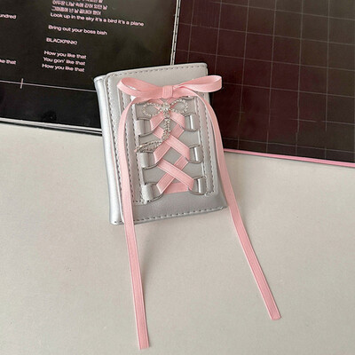 Portofel Y2k în stil coreean pentru femei, fete, curea din PU, cu fixare în trei ori, poșetă cu monede, dulce, multifuncțional, scurtă, cu suport pentru carduri.