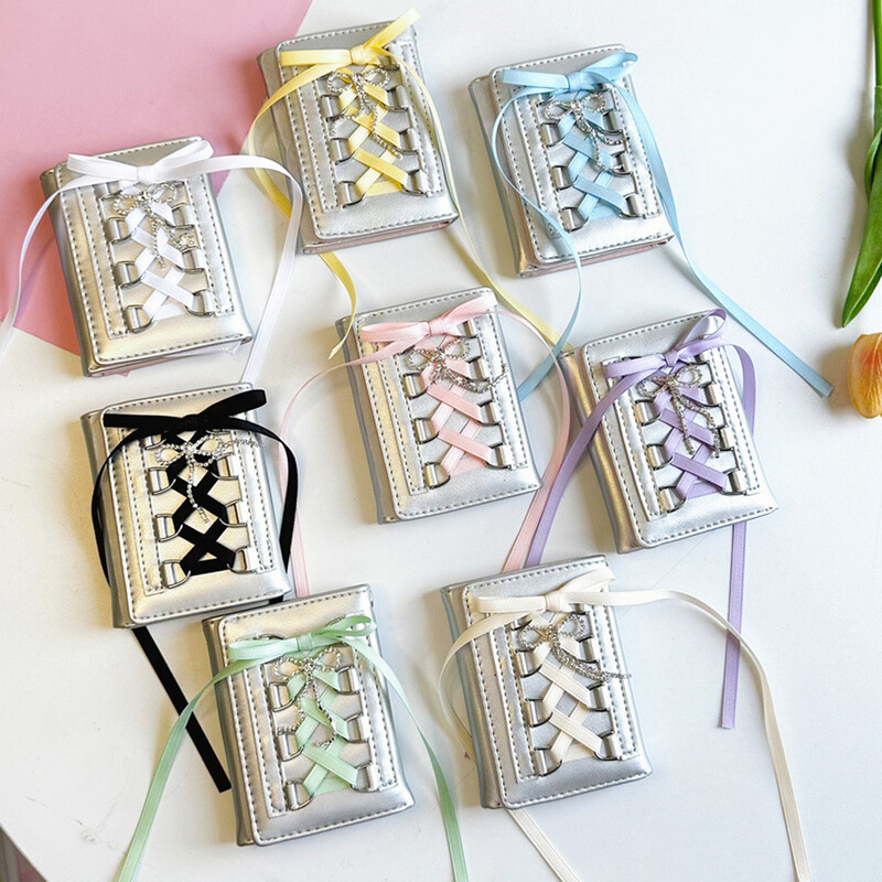 Portofel Y2k în stil coreean pentru femei, fete, curea din PU, cu fixare în trei ori, poșetă cu monede, dulce, multifuncțional, scurtă, cu suport pentru carduri.