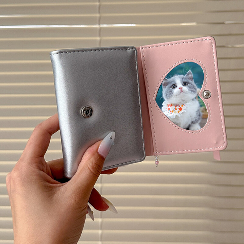 Portofel Y2k în stil coreean pentru femei, fete, curea din PU, cu fixare în trei ori, poșetă cu monede, dulce, multifuncțional, scurtă, cu suport pentru carduri.