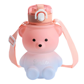 800 ml нова бутилка за пиене с голям капацитет Kawaii Bear Straw Bottle Изолирана бутилка за вода за момичета за училище, пътуване на открито