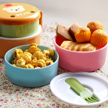 Cute Animal Lunch Box Ιαπωνικό διπλής στρώσης Στρογγυλό Mini Bento Box Παιδικό κουτί φρούτων Κουτί σνακ Φούρνος μικροκυμάτων Παιδικό μεσημεριανό κουτί 540ml