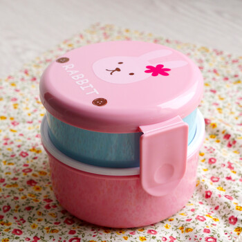 Cute Animal Lunch Box Ιαπωνικό διπλής στρώσης Στρογγυλό Mini Bento Box Παιδικό κουτί φρούτων Κουτί σνακ Φούρνος μικροκυμάτων Παιδικό μεσημεριανό κουτί 540ml