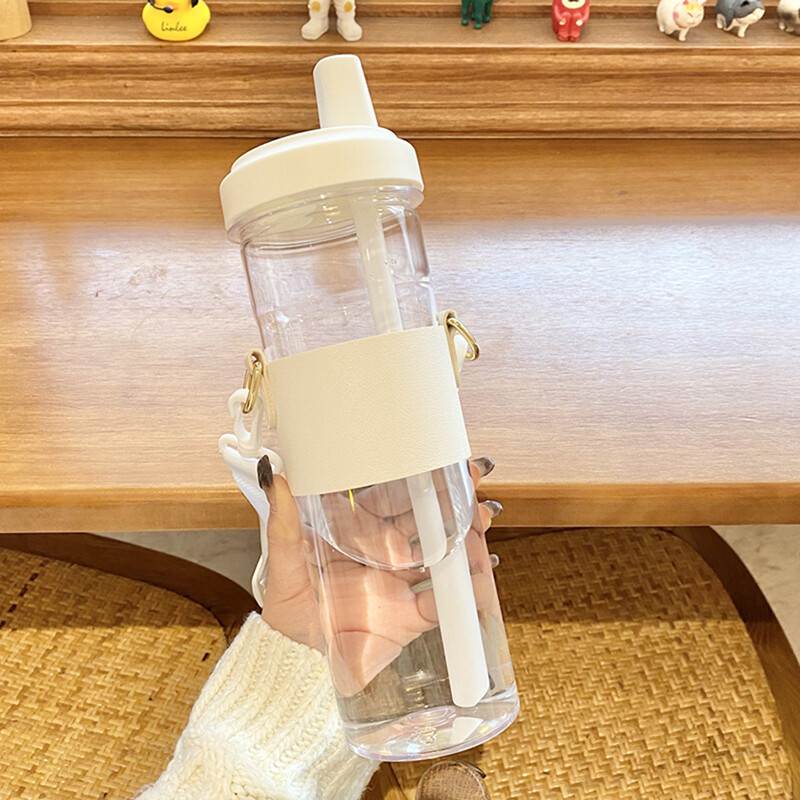 Kawaii buborékos tea üveg vizes palack szalma Boba PU hüvelyvel, nagy műanyag kávés tejes lé csésze ivópalack BPA mentes