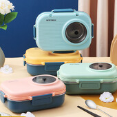 Cutie de prânz Cutii Bento Izolație din oțel inoxidabil pentru copii de școală Lucrător de birou Recipient de prânz cu bol de supă Veselă 1100ml