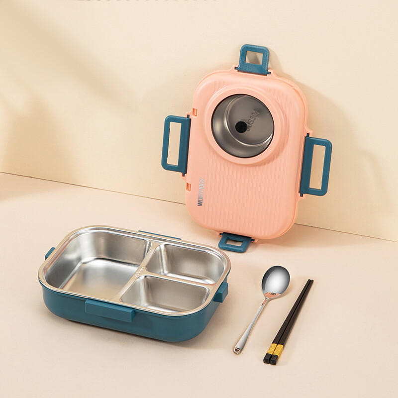 Cutie de prânz Cutii Bento Izolație din oțel inoxidabil pentru copii de școală Lucrător de birou Recipient de prânz cu bol de supă Veselă 1100ml