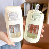 Pahar drăguț pentru sticlă cu apă, cu paie, pentru cafea cu gheață, suc, ceai, ceașcă de sticlă, sticlă de 330 ml, pentru femei, fete