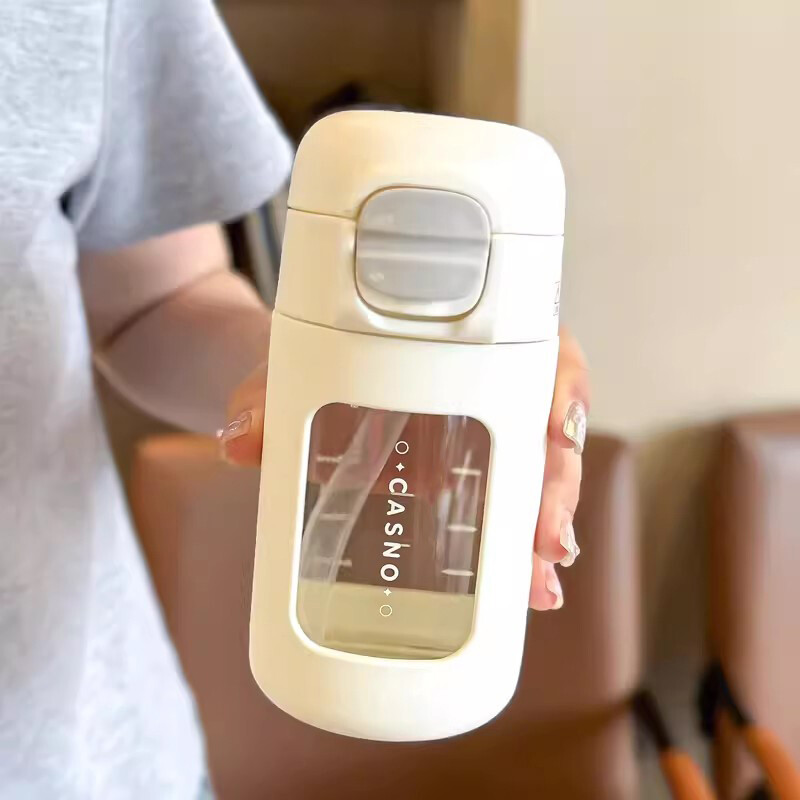 Pahar drăguț pentru sticlă cu apă, cu paie, pentru cafea cu gheață, suc, ceai, ceașcă de sticlă, sticlă de 330 ml, pentru femei, fete