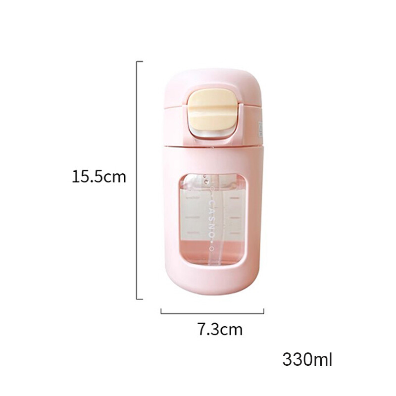 Pahar drăguț pentru sticlă cu apă, cu paie, pentru cafea cu gheață, suc, ceai, ceașcă de sticlă, sticlă de 330 ml, pentru femei, fete