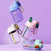 Sticlă de apă cu paie pentru copii, portabilă, reutilizabilă, anti-cădere, fără BPA, Smoothie cu gheață, cafea cu frânghie, ceașcă de băut, cadou pentru copii