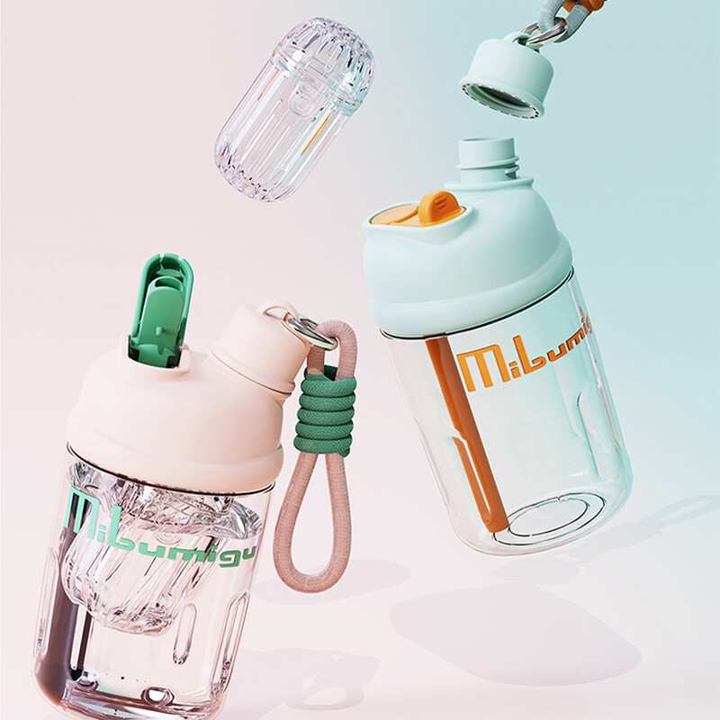 Sticlă de apă cu paie pentru copii, portabilă, reutilizabilă, anti-cădere, fără BPA, Smoothie cu gheață, cafea cu frânghie, ceașcă de băut, cadou pentru copii