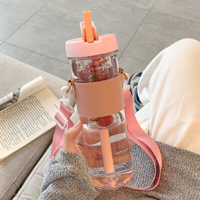 Sticlă de apă simplă din plastic de capacitate mare de 800 ml, cu paie, infuzor portabil de ceai cu bule, filtru de suc pentru studentă, ceașcă de apă de băut