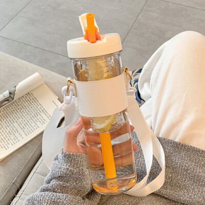 Sticlă de apă simplă din plastic de capacitate mare de 800 ml, cu paie, infuzor portabil de ceai cu bule, filtru de suc pentru studentă, ceașcă de apă de băut