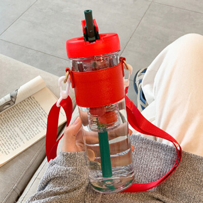 Sticlă de apă simplă din plastic de capacitate mare de 800 ml, cu paie, infuzor portabil de ceai cu bule, filtru de suc pentru studentă, ceașcă de apă de băut