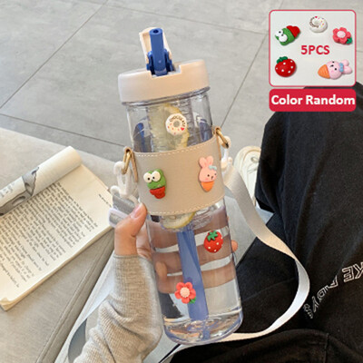 Sticlă de apă simplă din plastic de capacitate mare de 800 ml, cu paie, infuzor portabil de ceai cu bule, filtru de suc pentru studentă, ceașcă de apă de băut