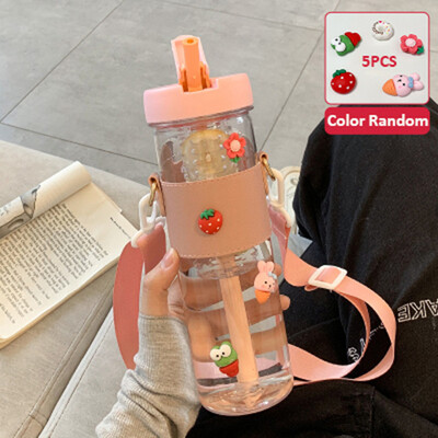 Sticlă de apă simplă din plastic de capacitate mare de 800 ml, cu paie, infuzor portabil de ceai cu bule, filtru de suc pentru studentă, ceașcă de apă de băut