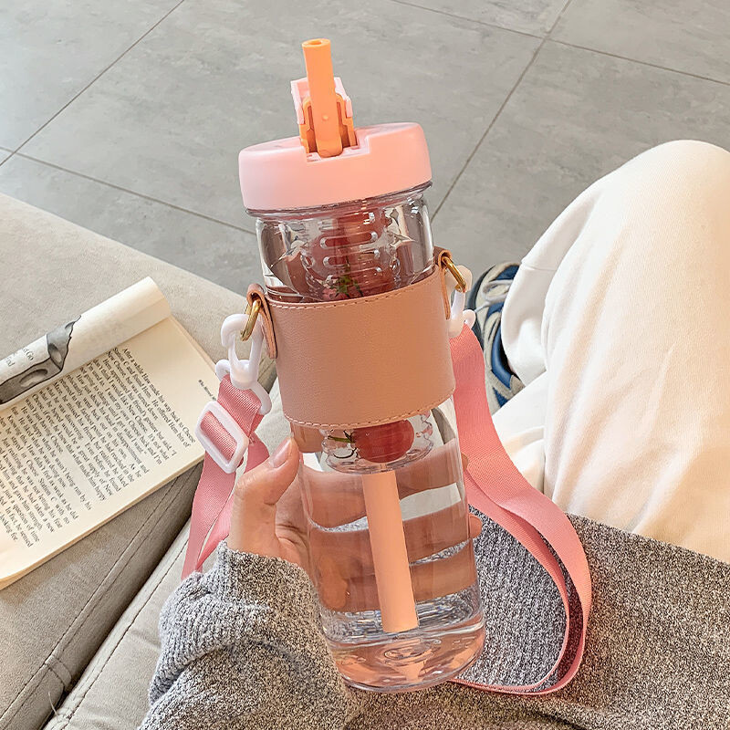 800 ml-es, nagy űrtartalmú, egyszerű műanyag vizes palack szalmával, hordozható buborékos tea infúziós szűrővel, diáklé ivóvíz csésze