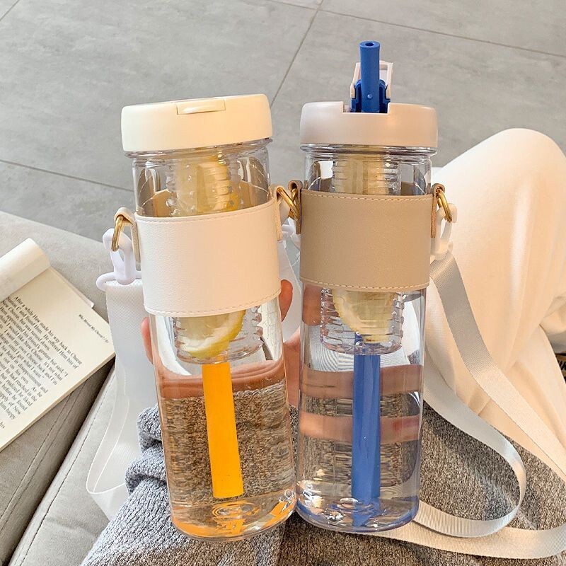 800 ml-es, nagy űrtartalmú, egyszerű műanyag vizes palack szalmával, hordozható buborékos tea infúziós szűrővel, diáklé ivóvíz csésze