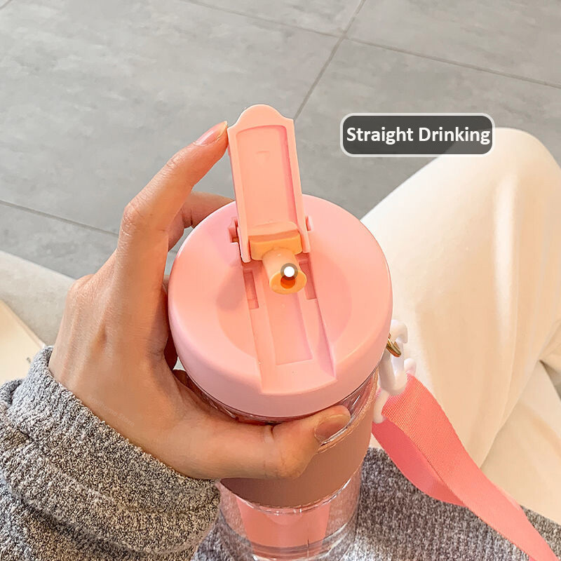 800 ml-es, nagy űrtartalmú, egyszerű műanyag vizes palack szalmával, hordozható buborékos tea infúziós szűrővel, diáklé ivóvíz csésze