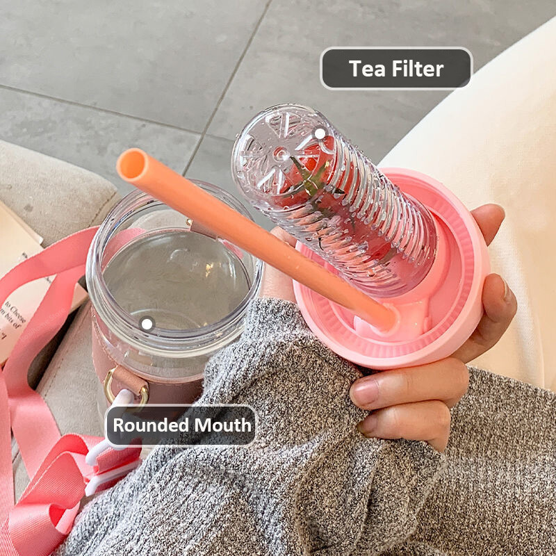 800 ml-es, nagy űrtartalmú, egyszerű műanyag vizes palack szalmával, hordozható buborékos tea infúziós szűrővel, diáklé ivóvíz csésze