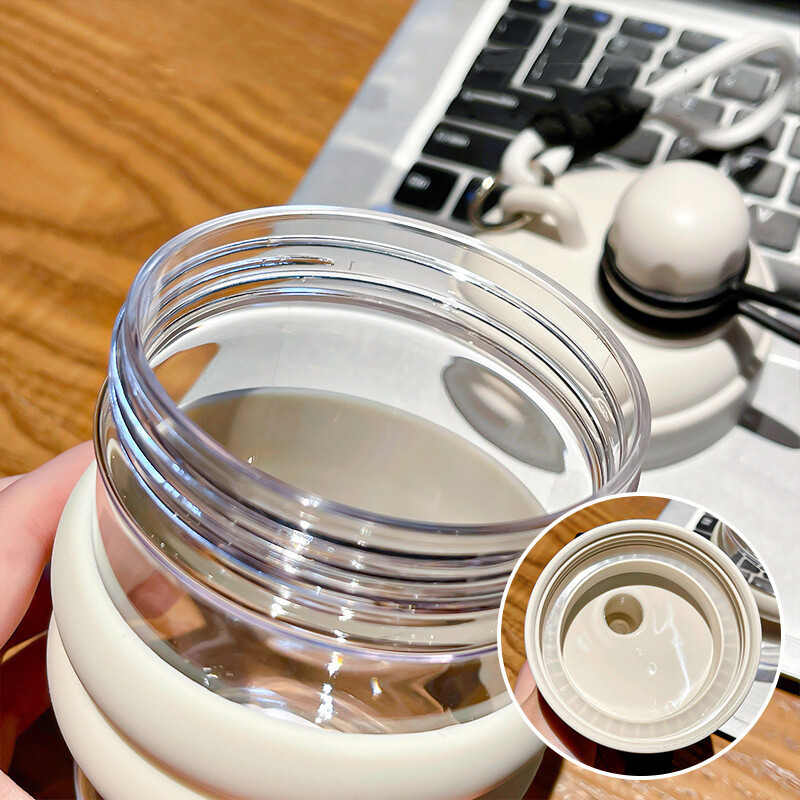 Sticlă de apă din plastic transparent de vară pentru femei, fete, modă simplă, ceașcă portabilă cu apă potabilă directă, cu manșon din silicon