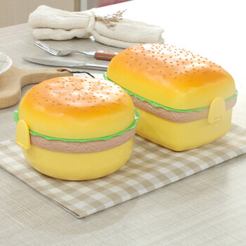 Creative Kid Hamburger Lunch Box Cute Double Tier Burger Bento Box Σχολικό δοχείο σετ φαγητού επιτραπέζια σκεύη με πιρούνι